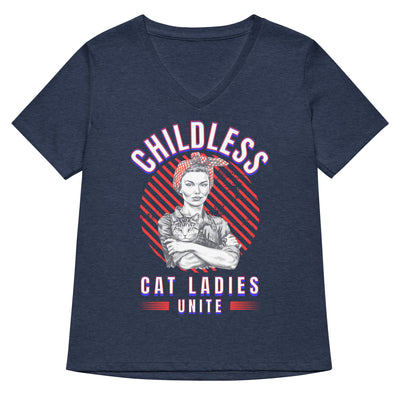 Childless Cat Ladies Unite! Women's V-Neck Tshirt-ThisBlueBird