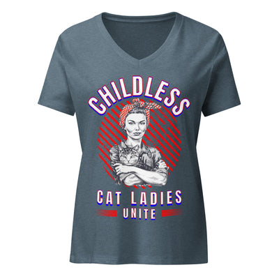 Childless Cat Ladies Unite! Women's V-Neck Tshirt-ThisBlueBird