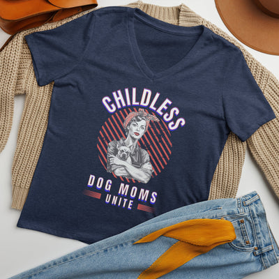 Childless Dog Moms Unite! Women's V-Neck Tshirt-ThisBlueBird