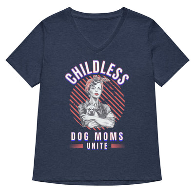 Childless Dog Moms Unite! Women's V-Neck Tshirt-ThisBlueBird