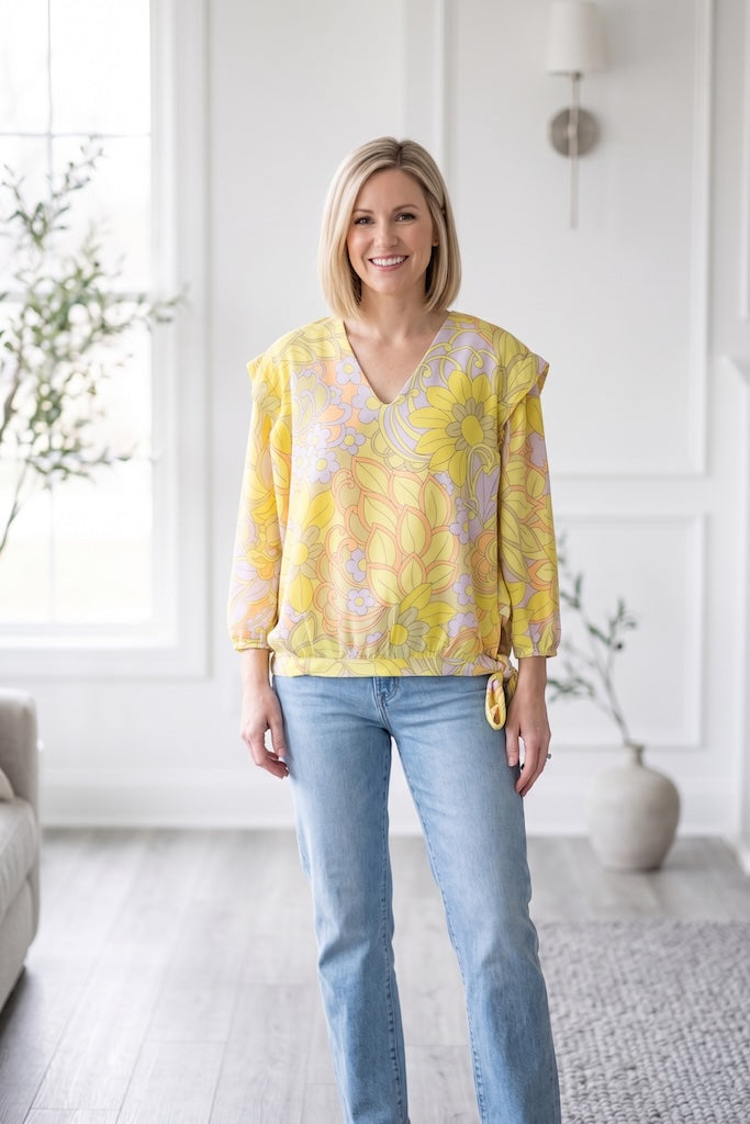 Vintage 60s Mod Yellow Paisley Blouse