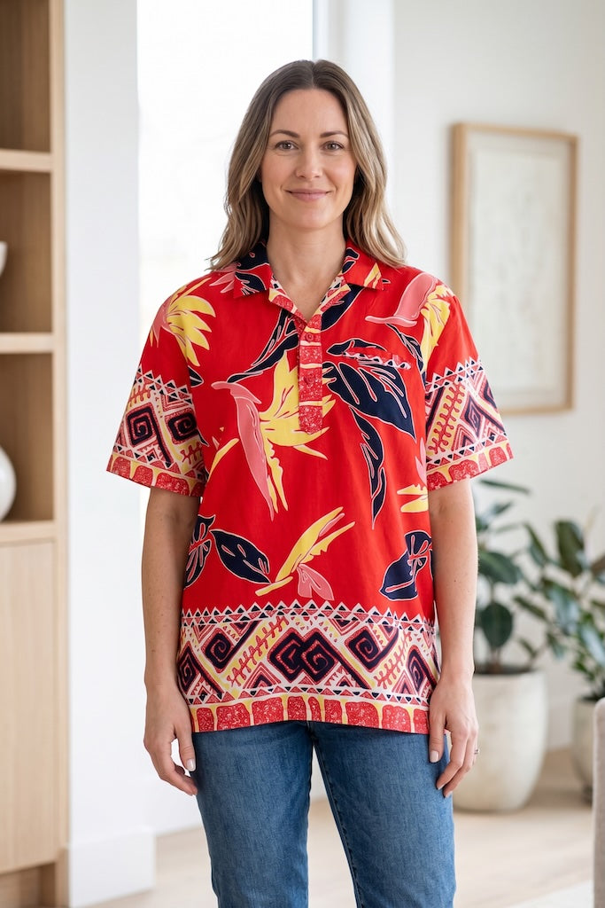 Vintage Red Hawaiian Print Shirt
