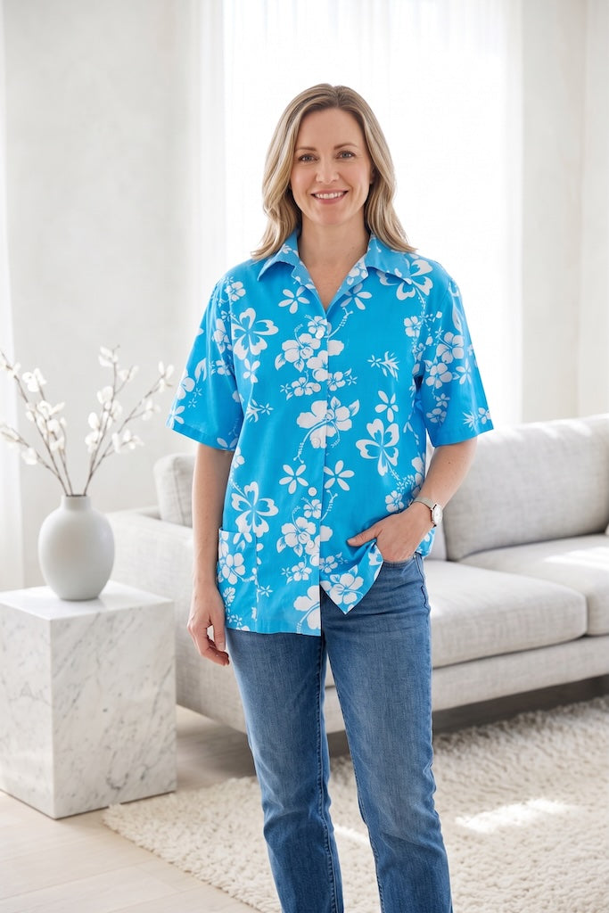 Vintage 1960s Blue Hawaiian Shirt