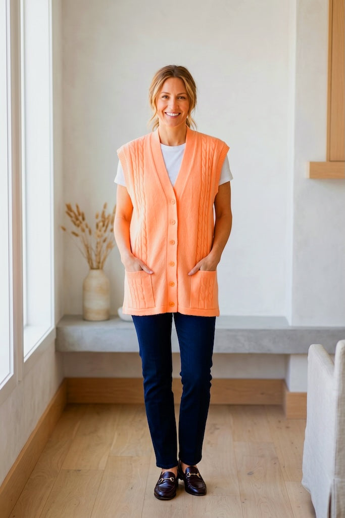 Vintage Bright Orange Spring Sweater Vest