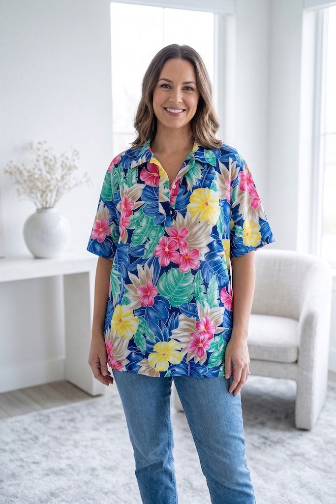 Vintage Blue Hawaiian Polo