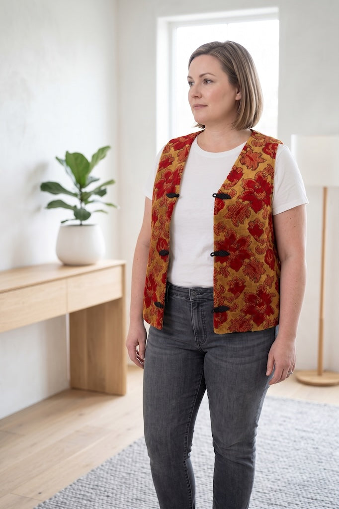 Vintage Red and Gold Chenille Vest
