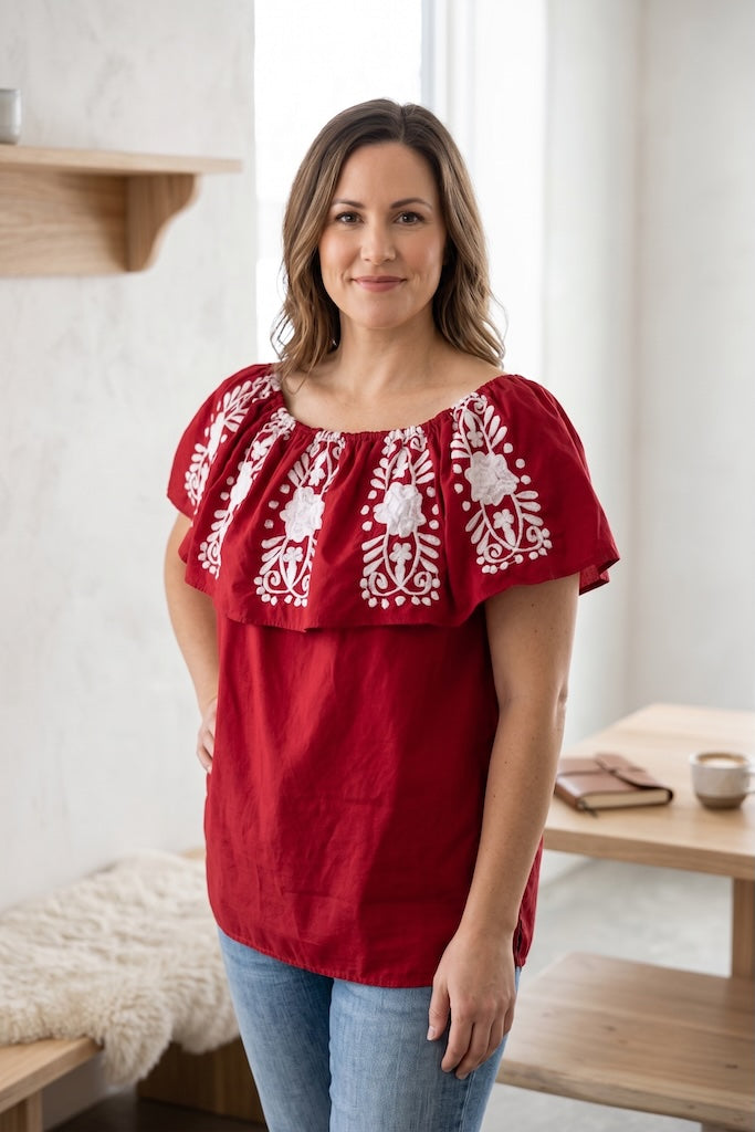 Vintage Red Embroidered Tunic