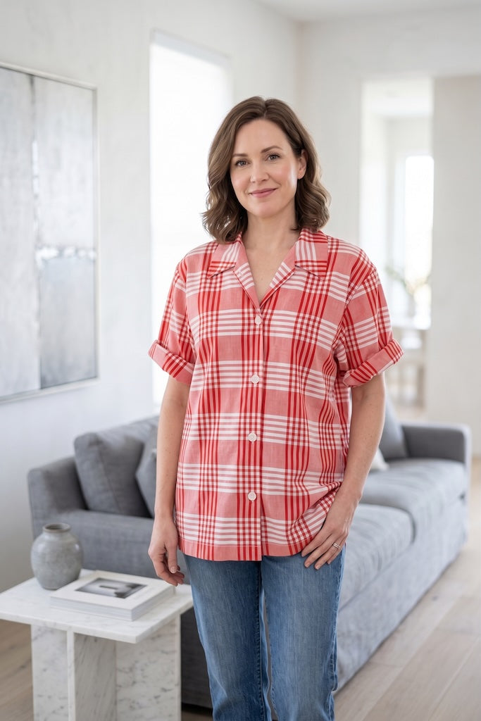 Vintage 80s Red Plaid Summer Shirt