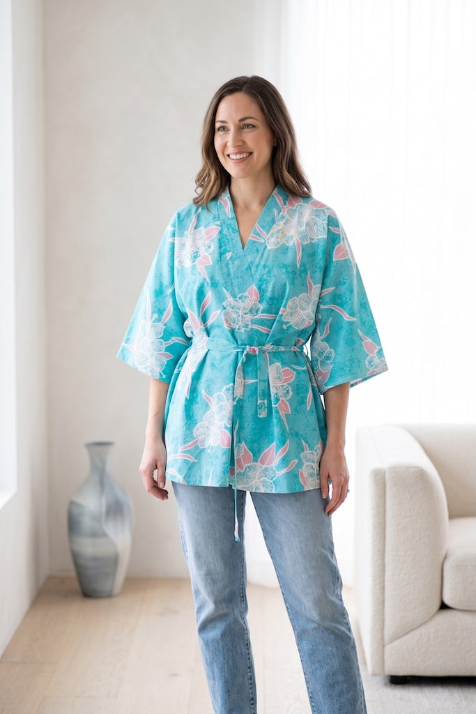 Vintage Aqua Hawaiian Print Tunic