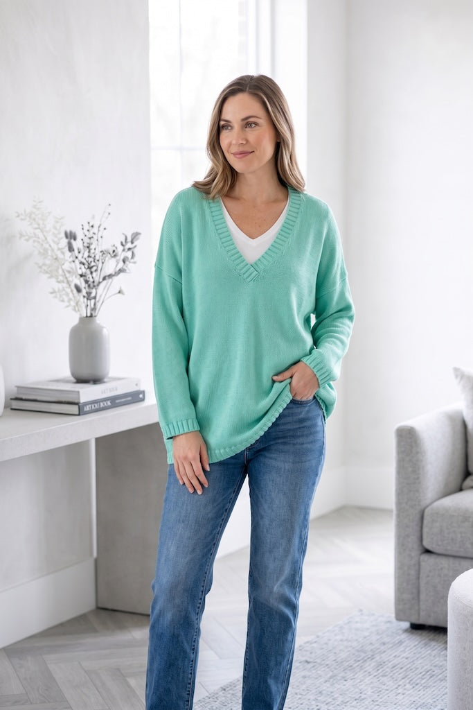Vintage Mint Green V-Neck Sweater