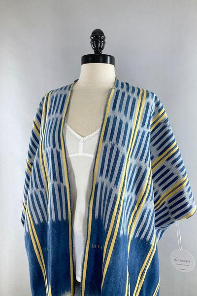 Denim Blue & Yellow Indigo Baoule Cotton Cardigan-ThisBlueBird