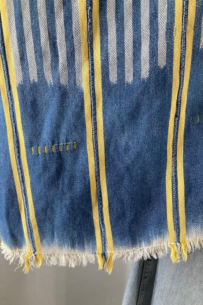 Denim Blue & Yellow Indigo Baoule Cotton Cardigan-ThisBlueBird