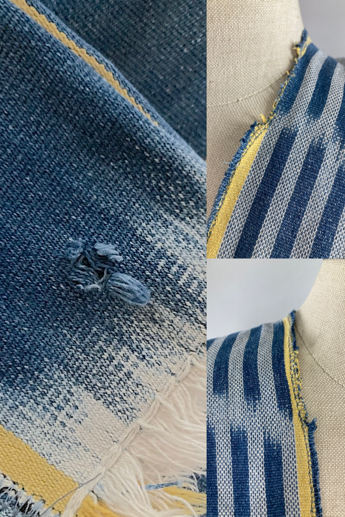 Denim Blue & Yellow Indigo Baoule Cotton Cardigan-ThisBlueBird