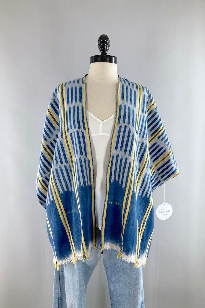 Denim Blue & Yellow Indigo Baoule Cotton Cardigan-ThisBlueBird