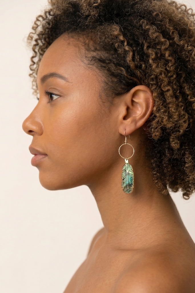 Gold Shell Feather Earrings-ThisBlueBird