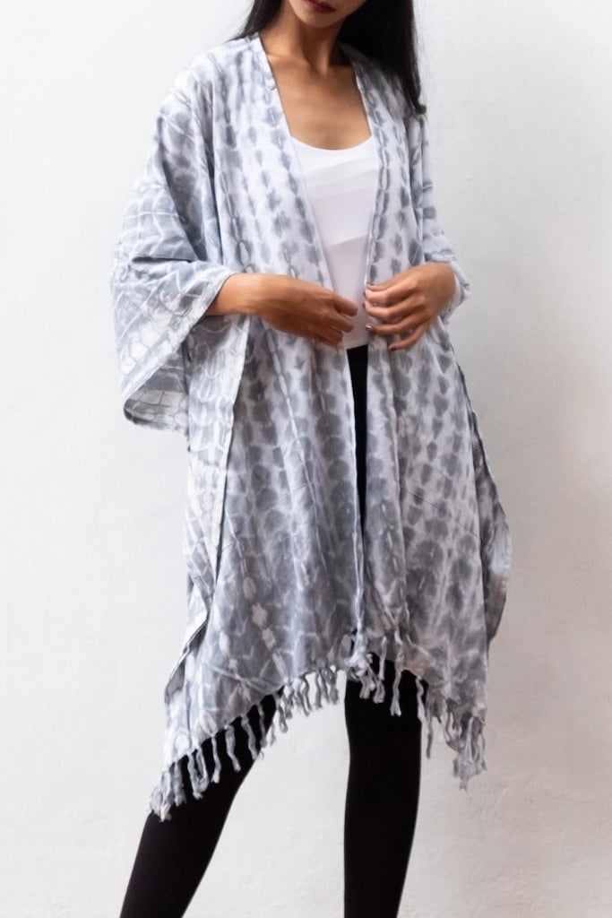 Bali Shibori - Grey Kimono Duster-ThisBlueBird