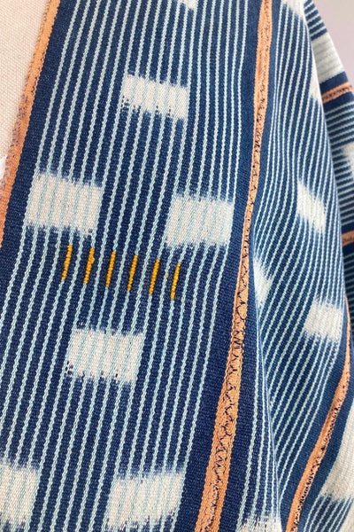 Indigo Baoule Cotton Cardigan - Blue Orange Stripe-ThisBlueBird