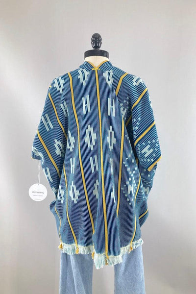 Indigo Baoule Cotton Cardigan - Navy Blue & Yellow-ThisBlueBird