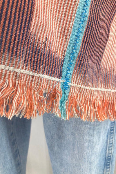 Indigo Baoule Cotton Cardigan - Orange & Sky Blue-ThisBlueBird