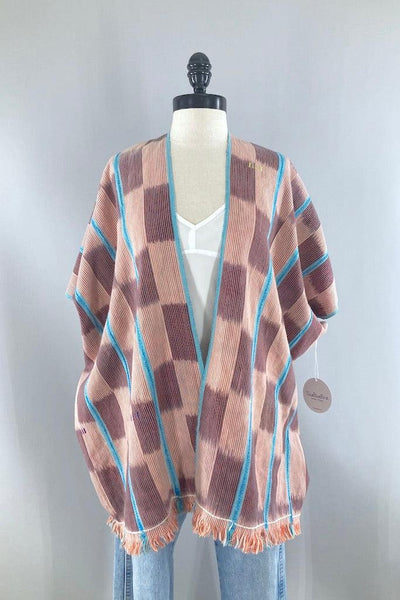 Indigo Baoule Cotton Cardigan - Orange & Sky Blue-ThisBlueBird