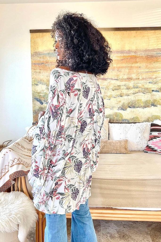 Ivory Tropical Print Kimono Cardigan-ThisBlueBird