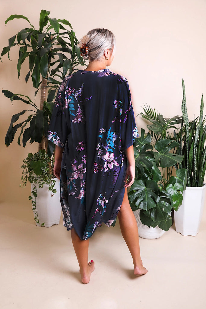 Navy Blue Floral Duster Kimono-ThisBlueBird