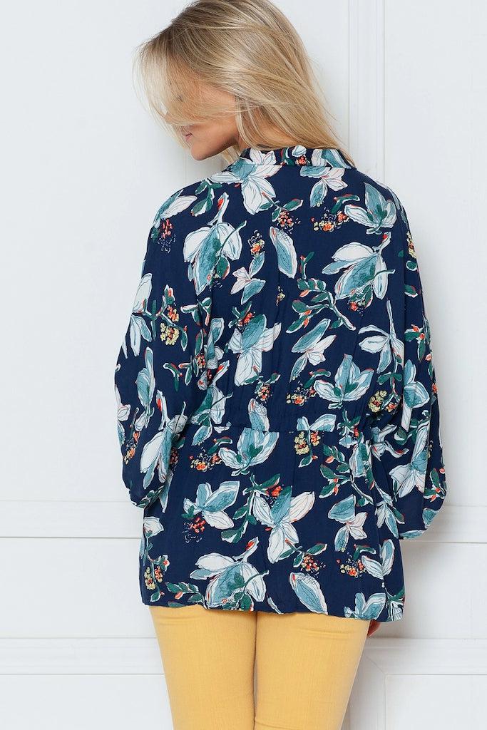 Navy floral kimono cardigan best sale