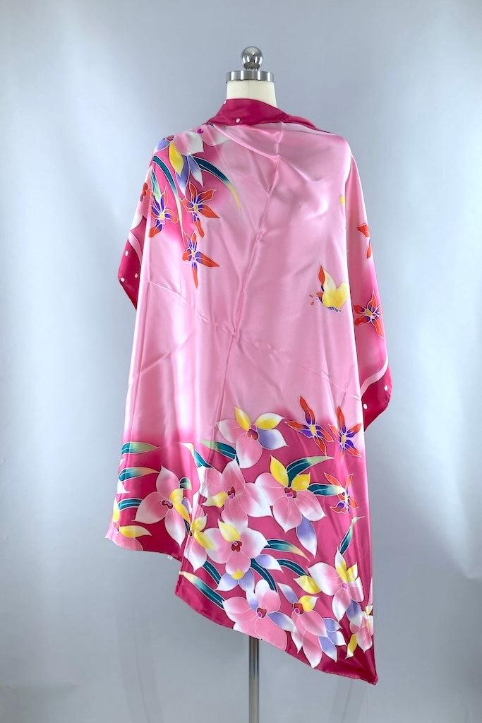 Pink Floral Butterflies Silk Scarf-ThisBlueBird