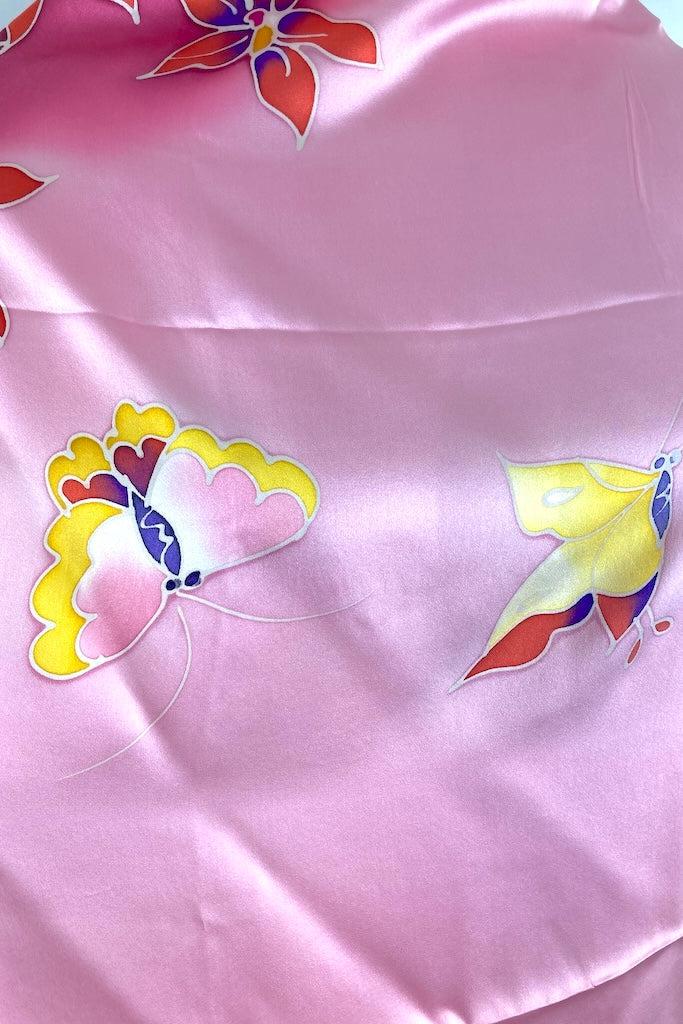 Pink Floral Butterflies Silk Scarf-ThisBlueBird