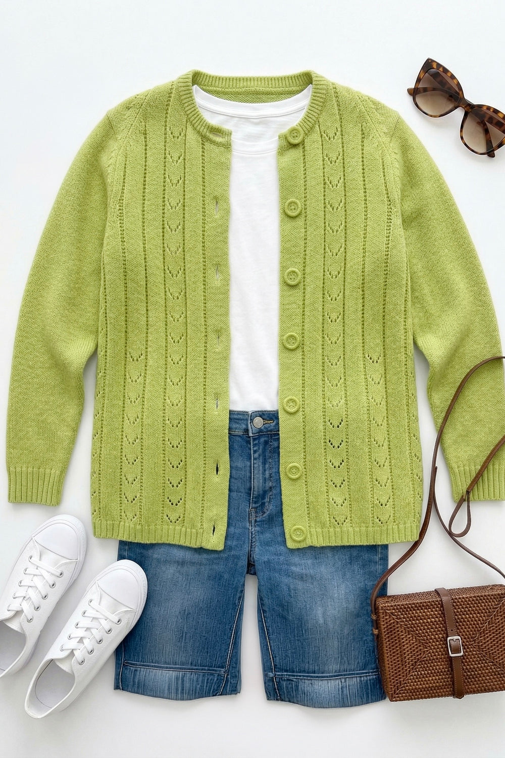 Vintage Avocado Green Cardigan Sweater-ThisBlueBird