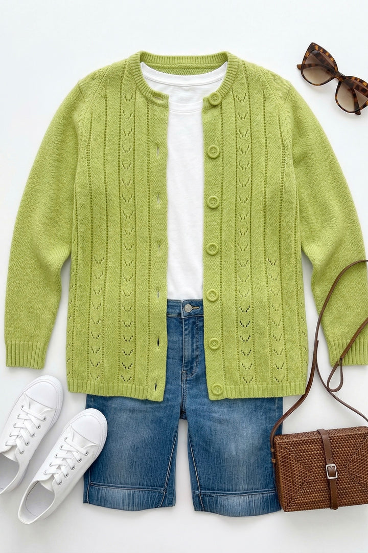 Vintage Avocado Green Cardigan Sweater-ThisBlueBird