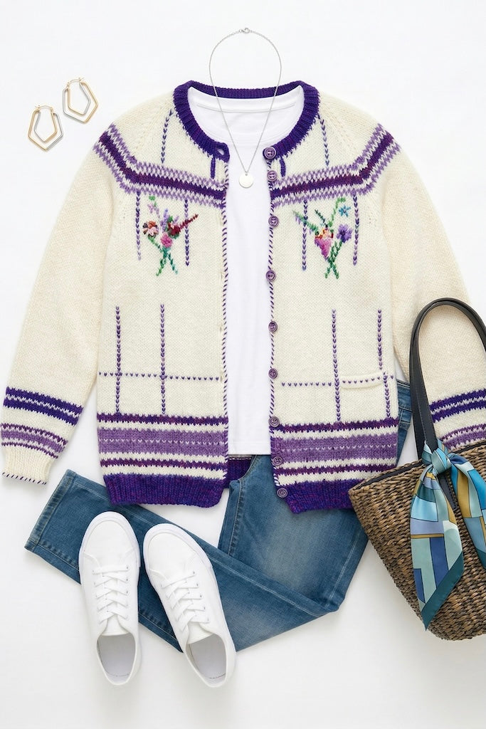 Vintage Hand Knitted Spring Cardigan-ThisBlueBird