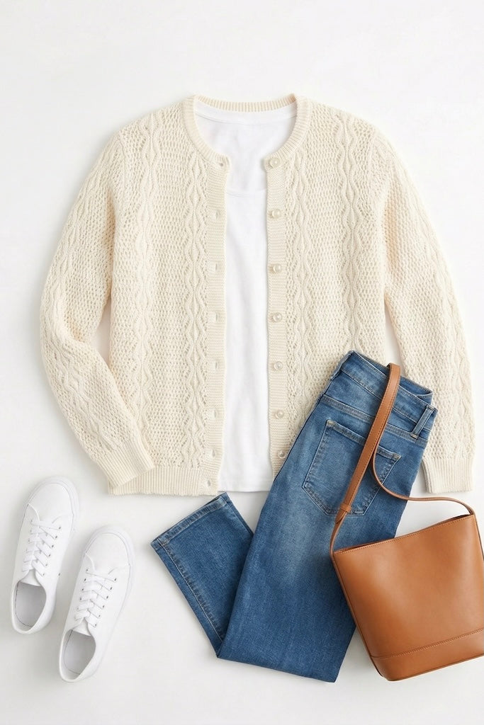 Vintage Ivory Crochet Cardigan Sweater-ThisBlueBird