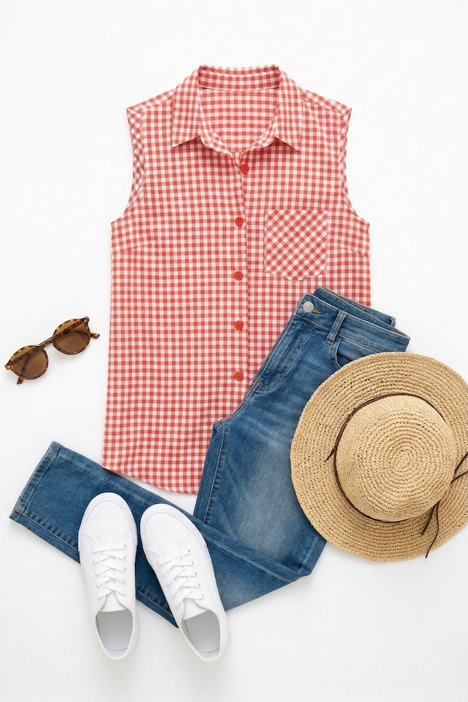 Vintage Red Gingham Summer Top-ThisBlueBird