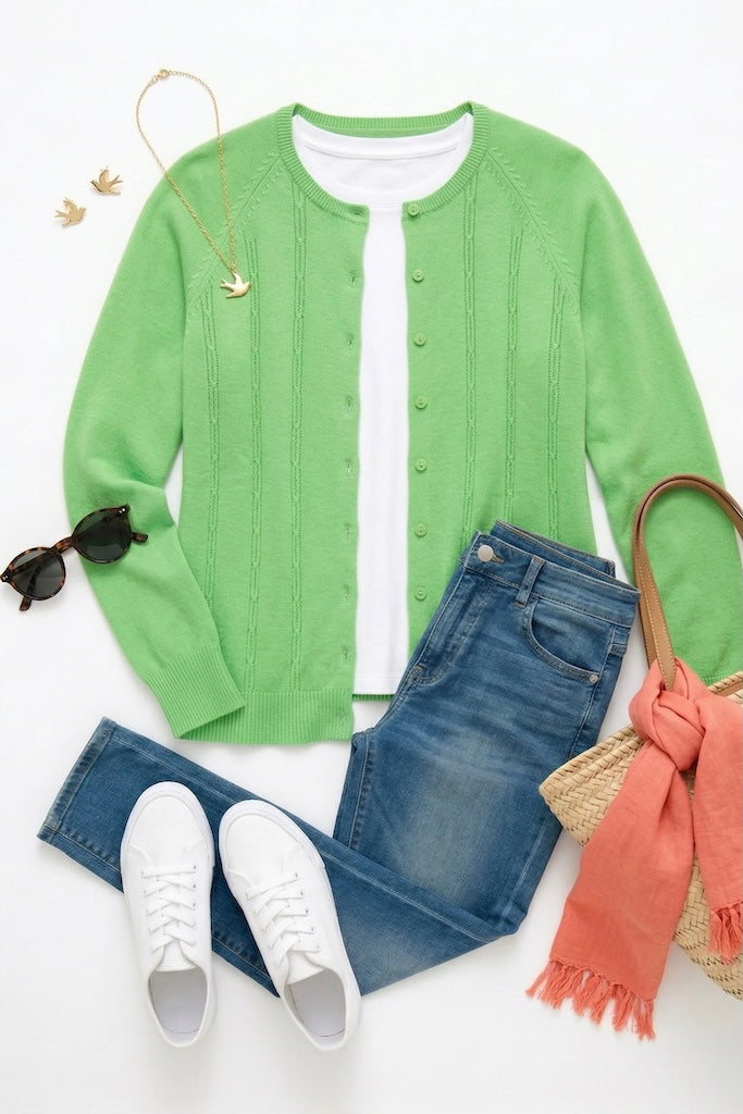 Vintage Spring Green Cardigan Sweater-ThisBlueBird