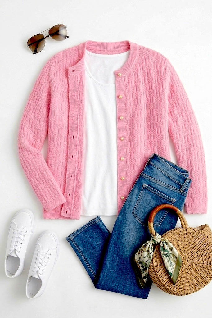 Vintage Pink Cardigan Sweater-ThisBlueBird