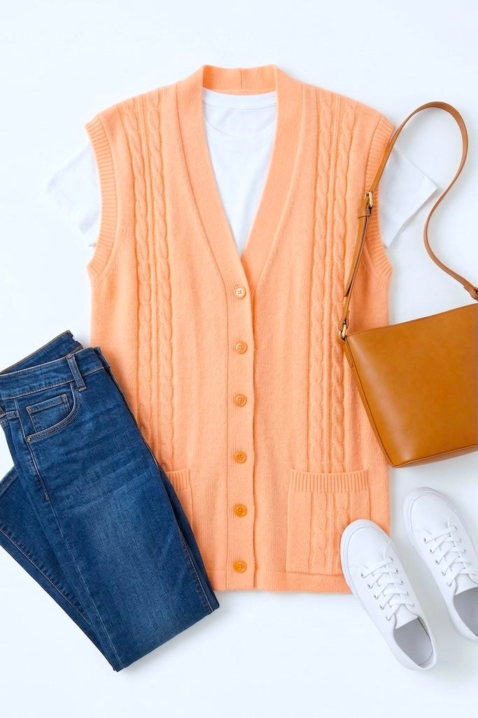 Vintage Bright Orange Spring Sweater Vest-ThisBlueBird