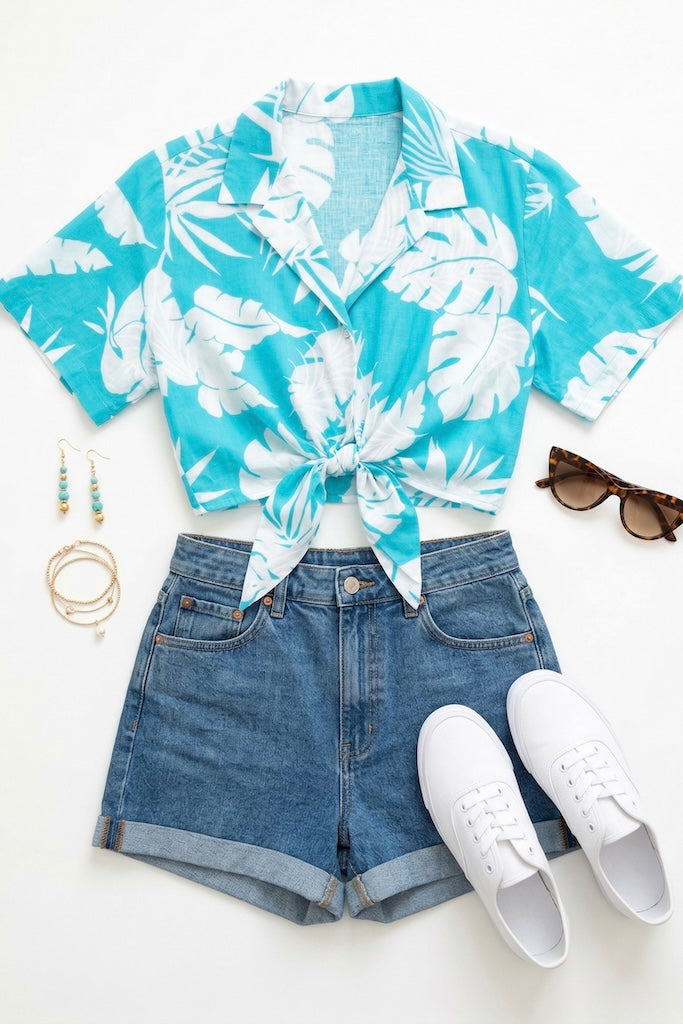 Vintage Hilo Hattie Cropped Hawaiian Shirt-ThisBlueBird