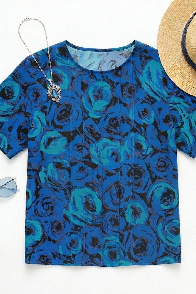 Vintage Flora Kung Blue Silk Blouse-ThisBlueBird