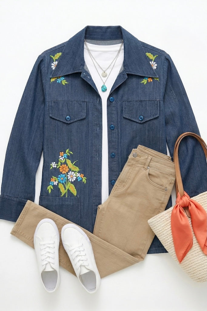 Vintage Embroidered Denim Shirt-ThisBlueBird