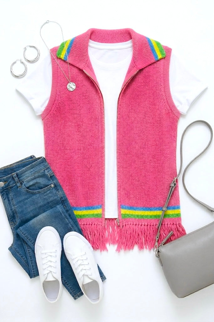 Vintage Pink Cardigan Sweater Vest-ThisBlueBird