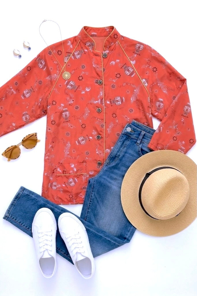 Vintage Chinoiserie Tunic Blouse-ThisBlueBird