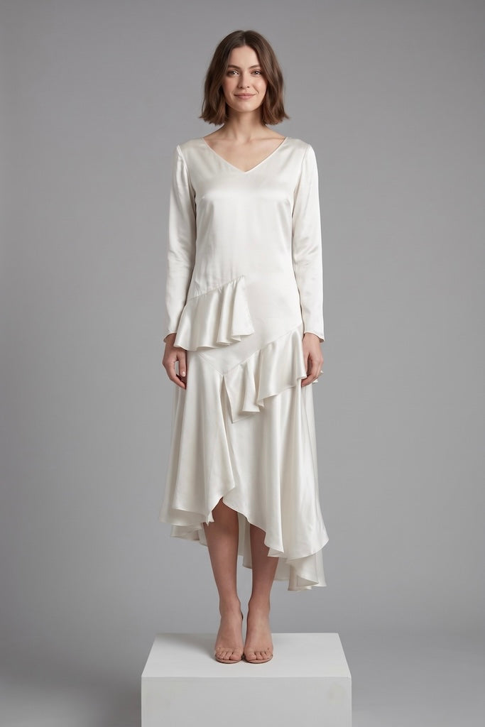 Vintage 1920s Art Deco Bias Cut Satin Wedding Dress-ThisBlueBird