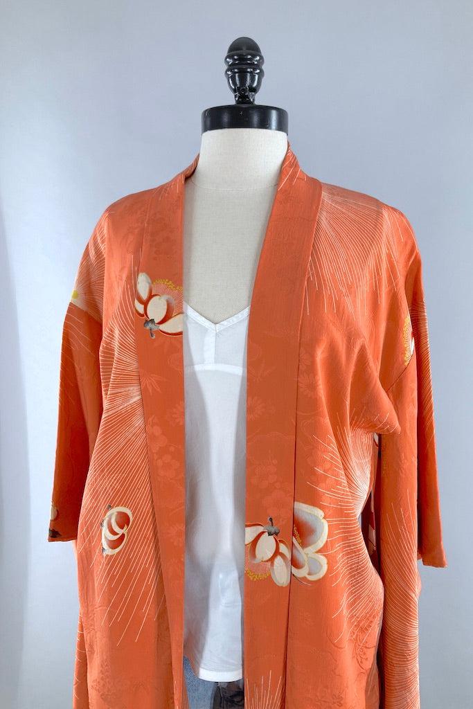 Vintage 1920s Peach Floral Silk Kimono Cardigan-ThisBlueBird