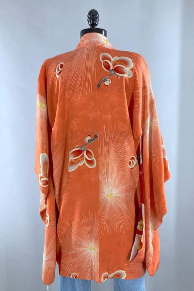 Vintage 1920s Peach Floral Silk Kimono Cardigan-ThisBlueBird