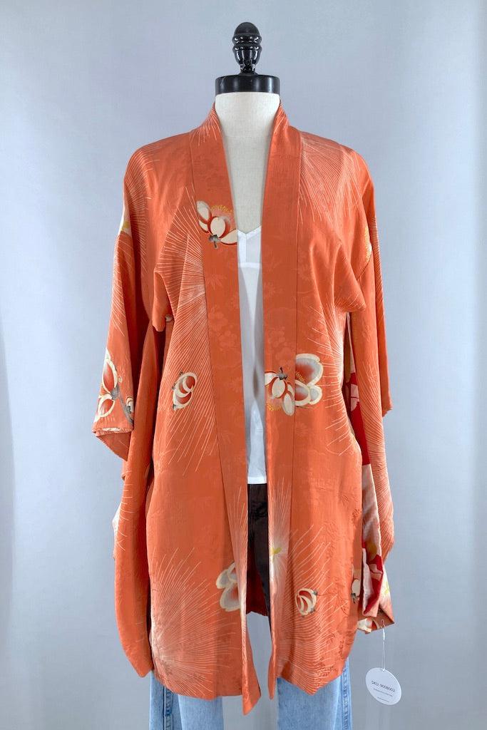 Vintage 1920s Peach Floral Silk Kimono Cardigan-ThisBlueBird