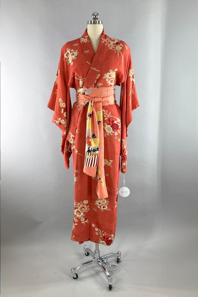 Vintage 1920s Terra Cotta Silk Kimono-ThisBlueBird