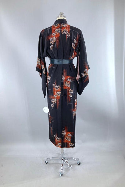 Vintage 1930s Black Deco Leaves Silk Kimono-ThisBlueBird