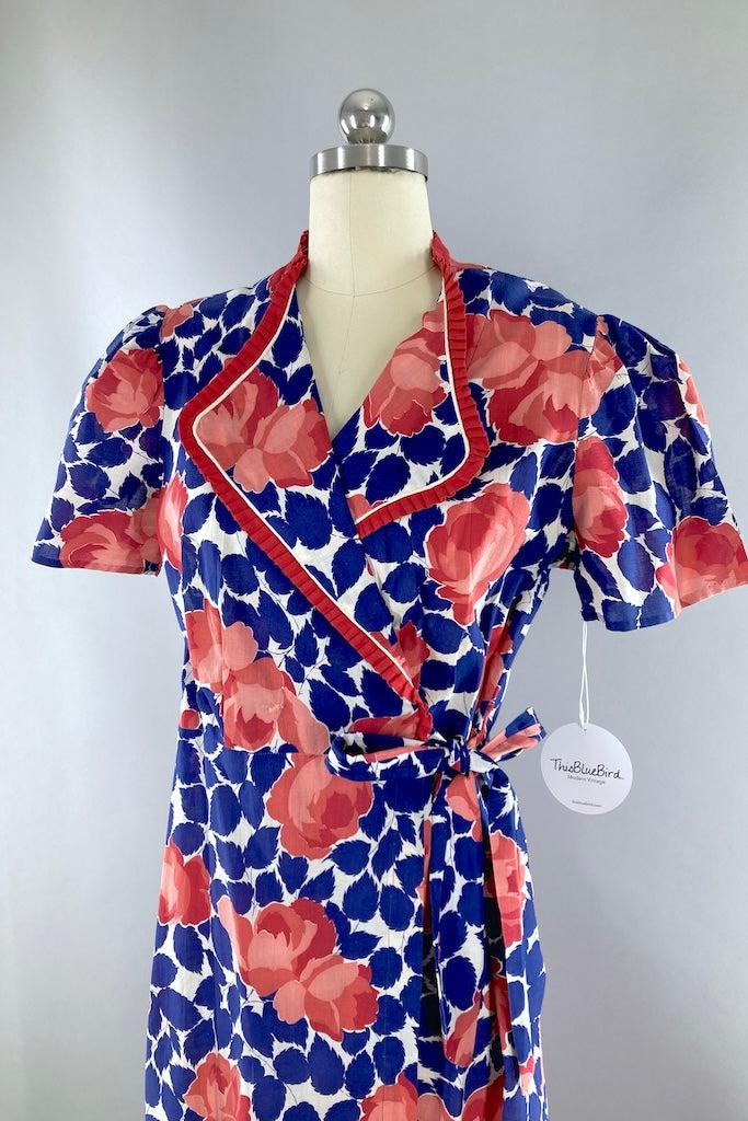 Vintage 1930s Blue Pink Cotton Robe Housecoat – ThisBlueBird