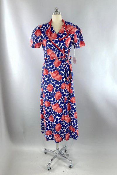 Vintage 1930s Blue & Pink Cotton Robe Housecoat-ThisBlueBird